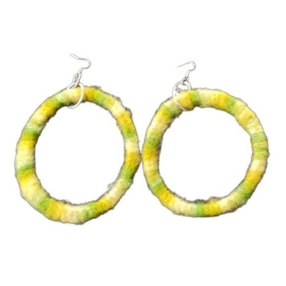Vintage Jewelry - Vintage 70s Yellow Yarn Boho Hoop Earrings